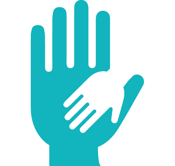 Grünblaues Symbol zweier in einander gelegten Hände